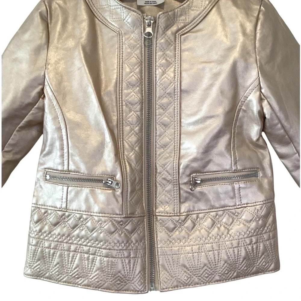 OshKosh Girls‎ Sparkle Gold Metallic Faux Leather Moto Jacket Quilted - 4T